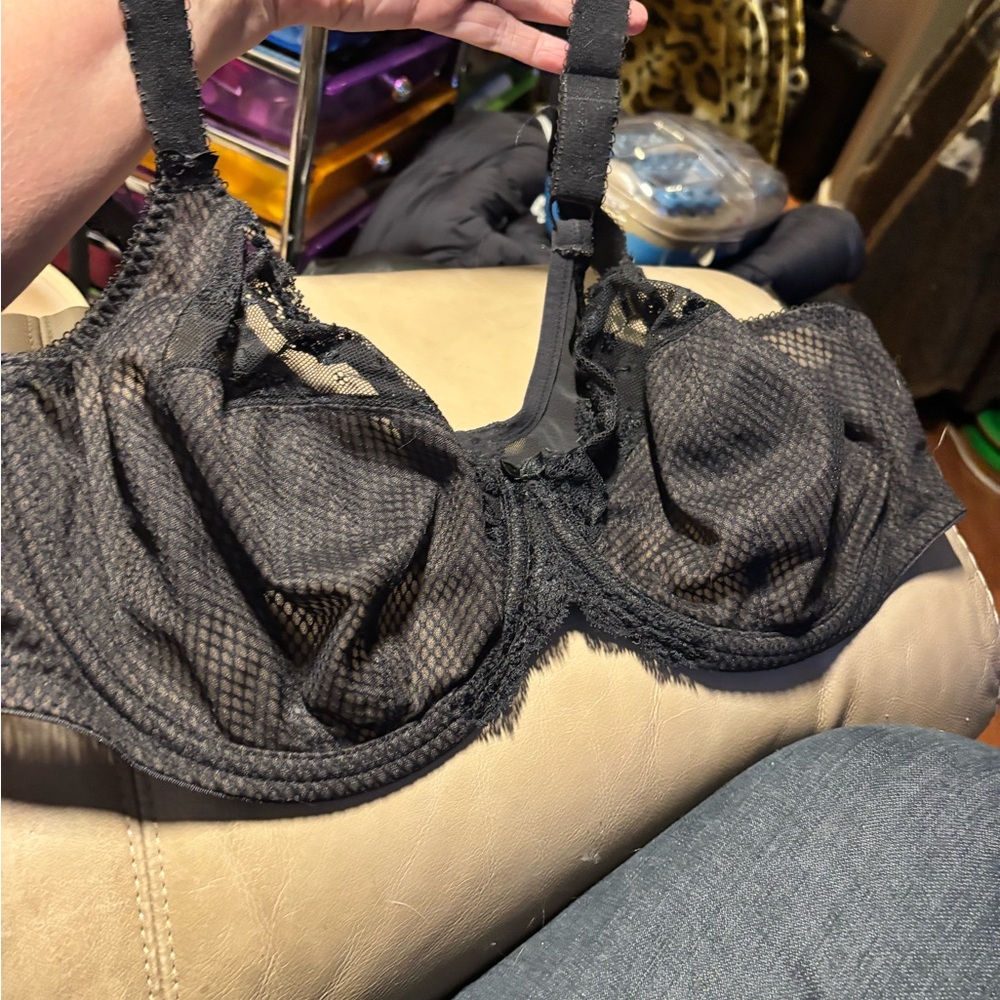 Elomi Black Stretch Lace Full Support Underwire Bra Size 44DDD